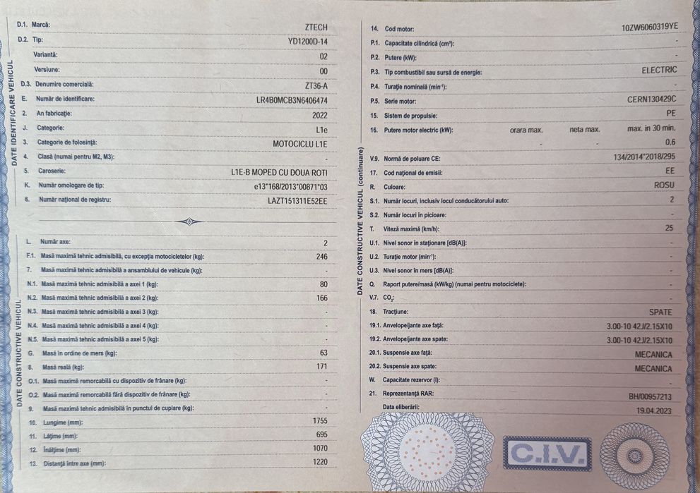 Vând scuter electric ZTECH fara permis