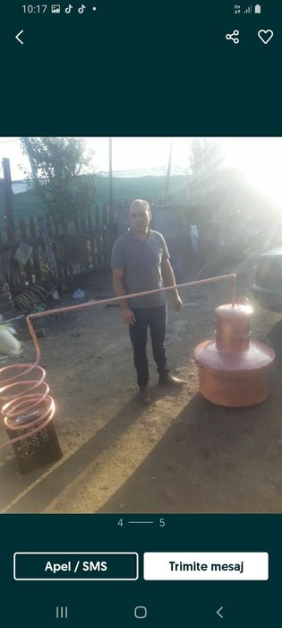 Vand cazan de tuica din cupru alimentar complet cu țeava de legătură s