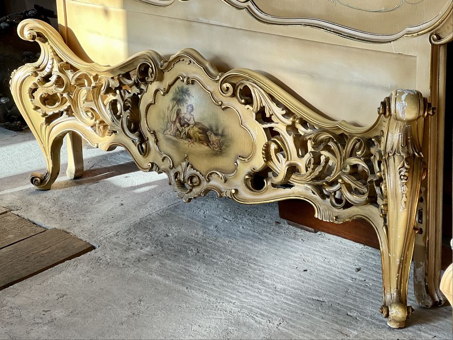 Pat baroc venețian vintage, lemn sculptat, pictură manuală