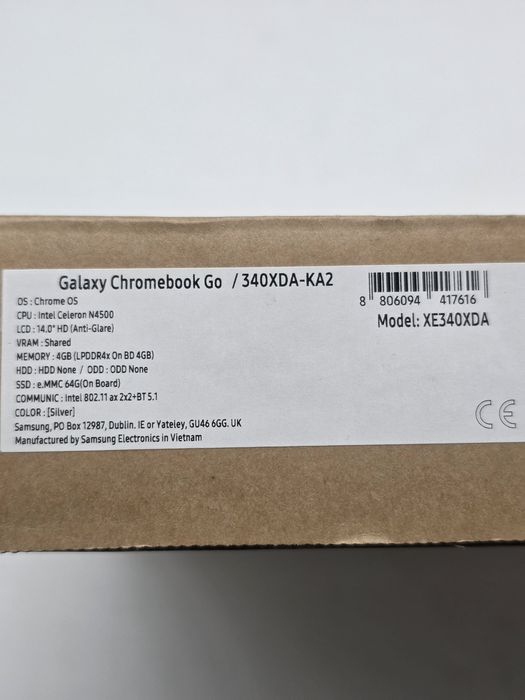 Laptop Samsung Chromebook Go de 14", procesor Intel Celeron N4500, 4 GB RAM, stocare de 64 GB, ChromeOS, XE340XDA-KA2,  SIGILAT