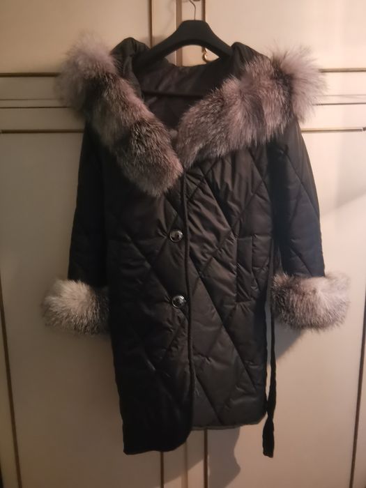 Geaca  de fâș cu gluga si vulpe polara