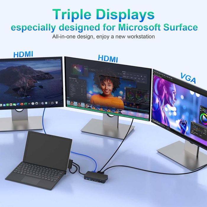 Microsoft Surface Dock 12-in-1 - Triple Display HDMI VGA - Nou