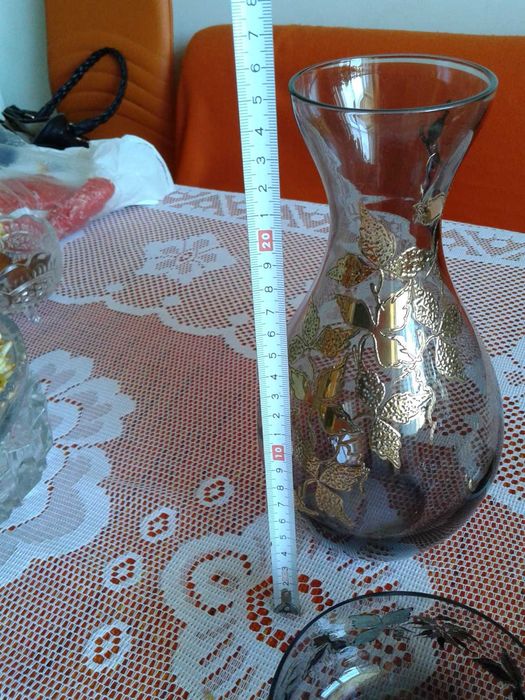 Ваза от калиево стъкло. Бохемско стъкло. Купа стъклена. Шише