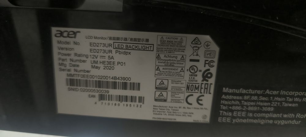 Монитор Acer ed273ur pbdix сломанная матрица