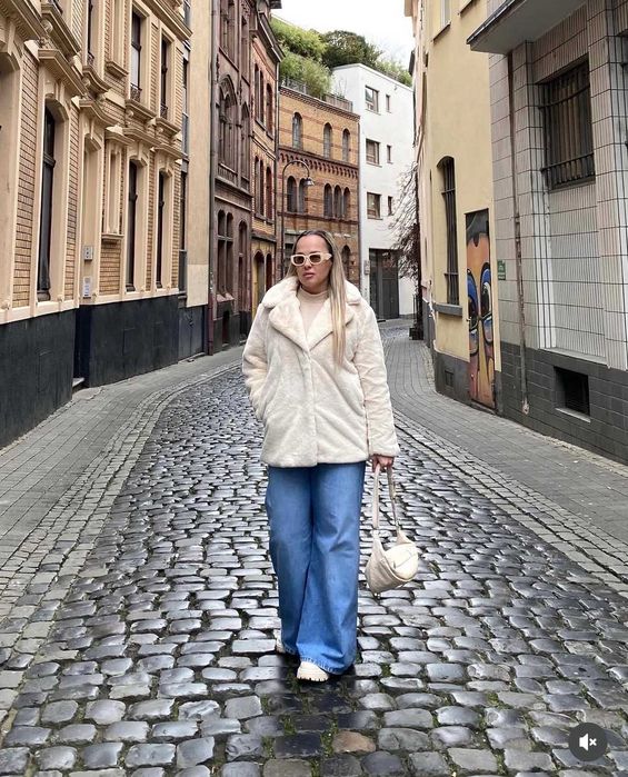 Еко кожено палто H&M, размер L–XL, цвят млечен/бежов/бял
