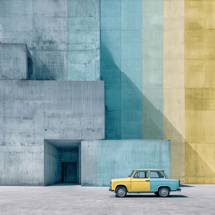 Tablou canvas Asortat, mașină de epocă și arhitectură, minimalist, 60×60 - 100×100 cm