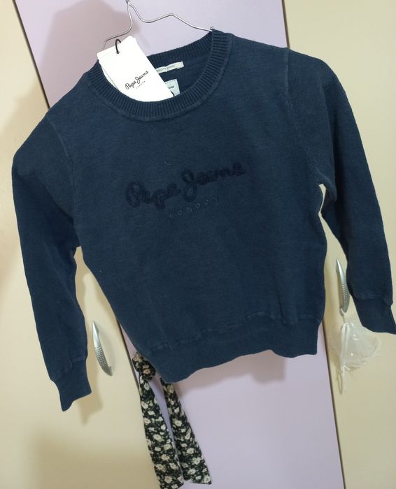 Детски памучен суичър Pepe Jeans  в синьо с принт