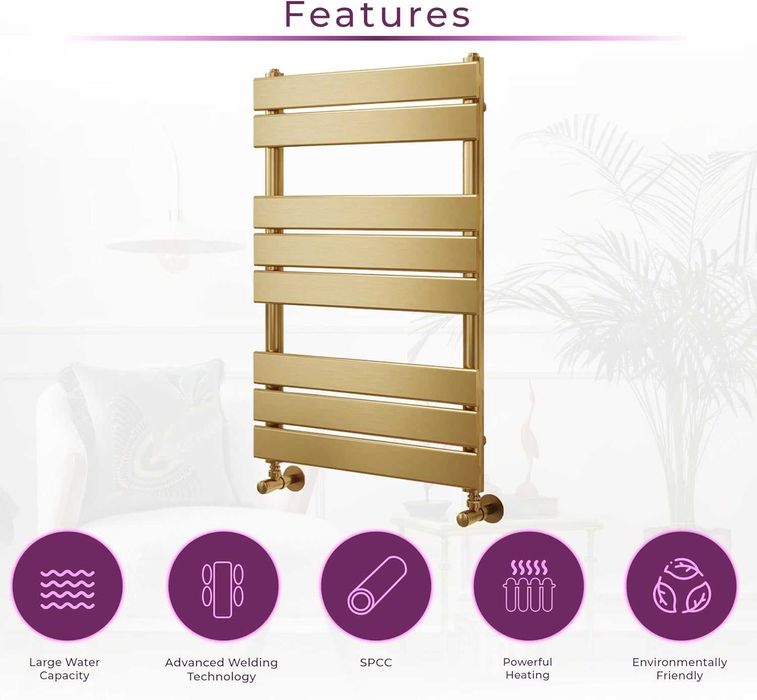 4х Дизайнерска лира за баня 80 х 50 см златна, плоска