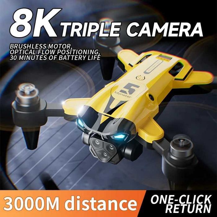 Drona M5 8K Professionala este un quadcopter pliabil echipat cu trei camere si un motor fara perii