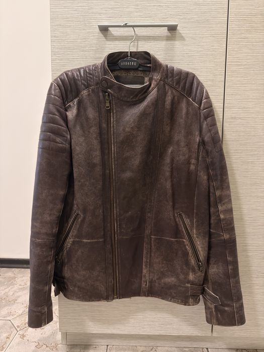 Мъжко кафяво кожено biker яке