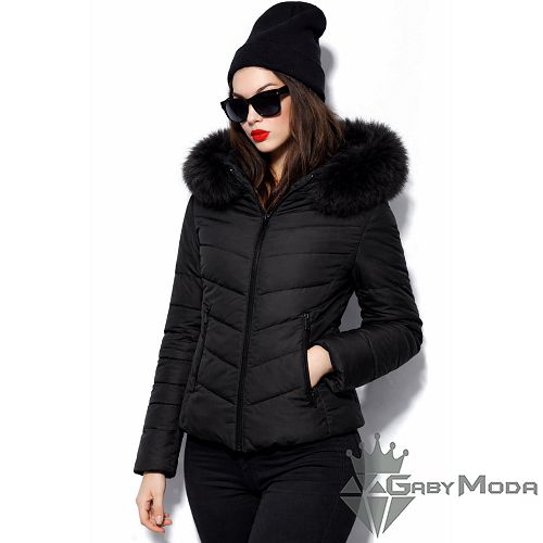 Дамско вталено зимно яке с пух и качулка в два цвята