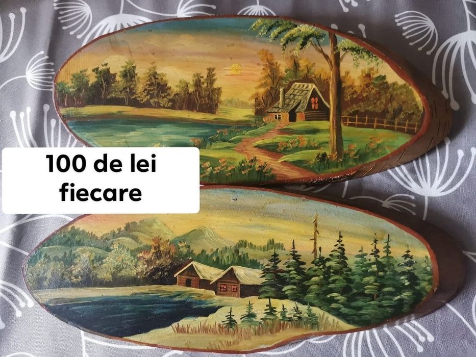 Tablouri brodate și pictate pe lemn