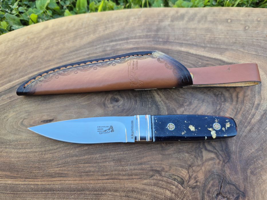 Малък ловен нож R.W.LOVELESS Marble с кожена кания,LN421