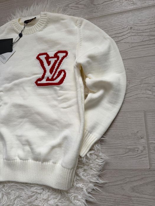 Pulover, alb-unt, LV, guler rotund