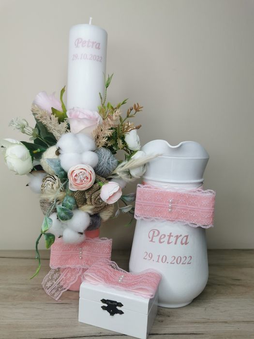 Lumanare botez. Carafa botez. Cutie pentru par