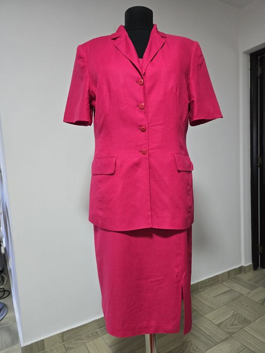 Costum/compleu roz zmeura din in si vascoza, fibre naturale