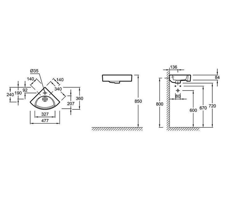Ъглова мивка за баня Jacob Delafon ODÉON RIVE GAUCHE EGP112-00 34×34
