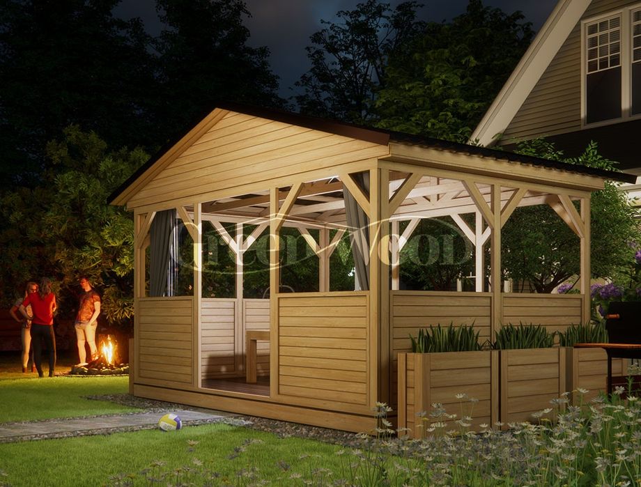 Выполняем работы по дереву беседки крышы над летний кухни