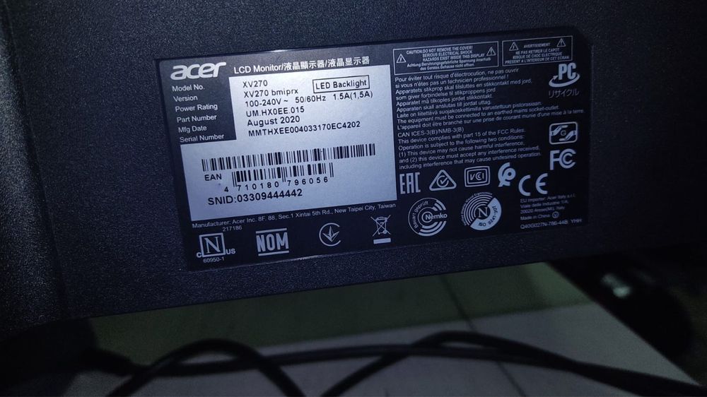 Монитор Acer XV270 27’ -75hz-