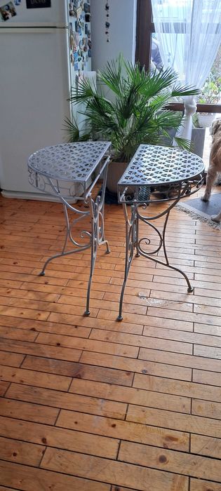 Mese metalice laterale (2 buc), din aluminiu gri metalizat