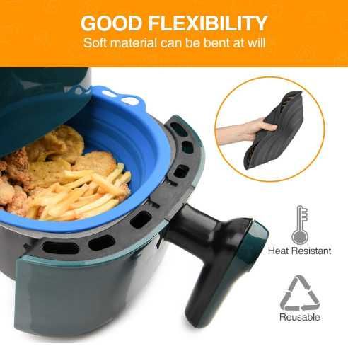 Сгъваема силиконова тава за фритюрник, комплект от 2 броя