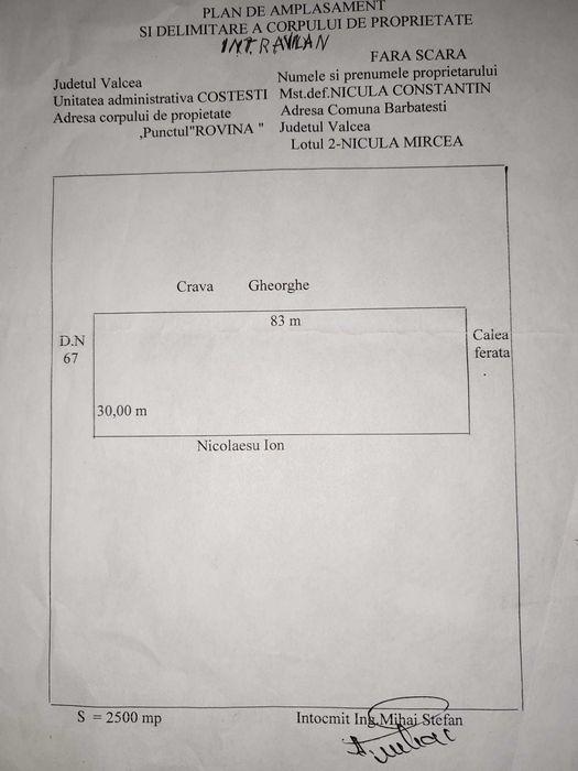 Teren de vanzare in Costesti,Valcea