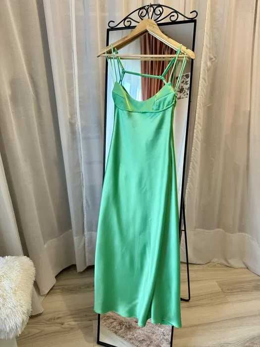 Zara rochie midi satin corset verde spate gol