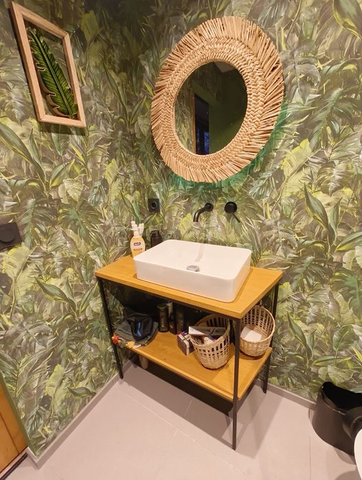 Шкаф за баня от метал и дърво, мебел, мивка