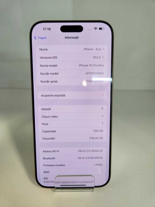 Iphone 16 PRO MAX 256 GB (Ag8 Tudor1/B74) – Garantie 2 Ani!