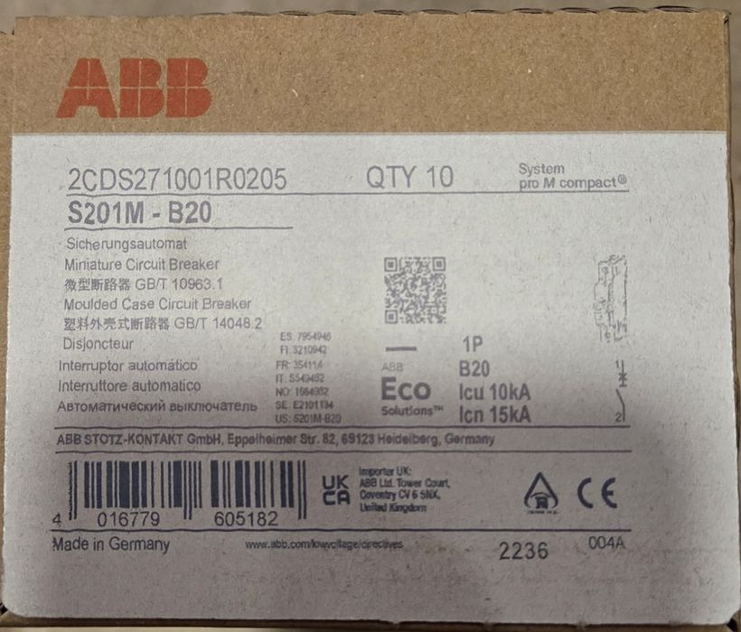 Нови Автоматични Прекъсвачи ABB S202M (2P) и S201M (1P) - 10kA (Чисто нови в кутии)