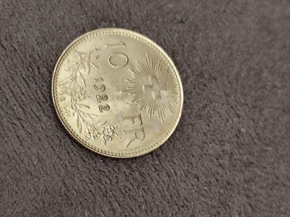 10 златни Швейцарски Франка Вренели 1922