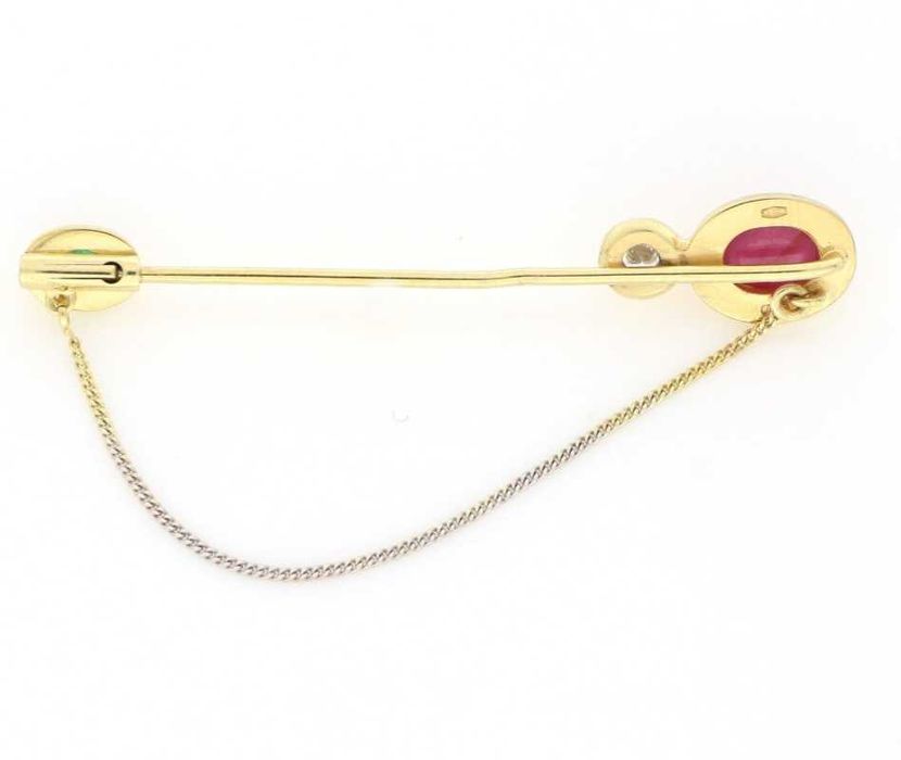 Brosa Aur 18 kt cu diamant,smarald si rubin