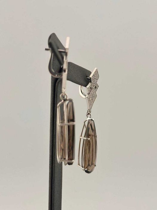 Серьги золотые с бриллиантами и раухтопазом