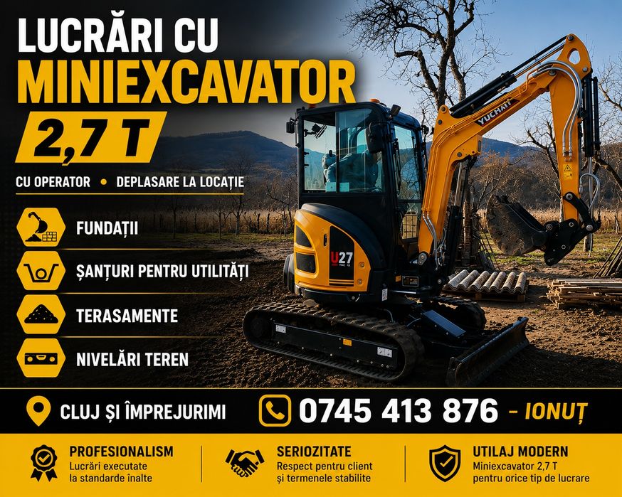 Lucrări cu miniexcavator 2,7 Tone
