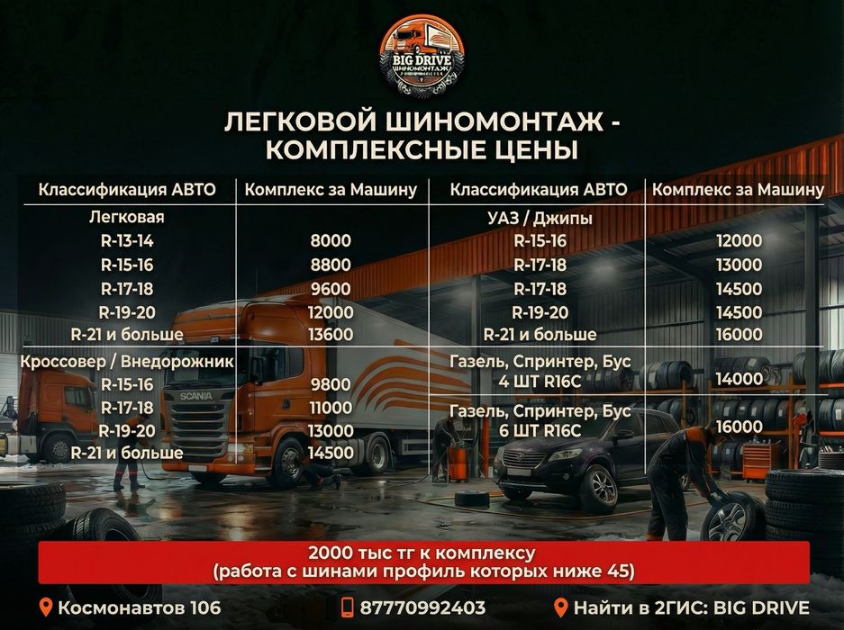 Легковой шиномонтаж петропавловск