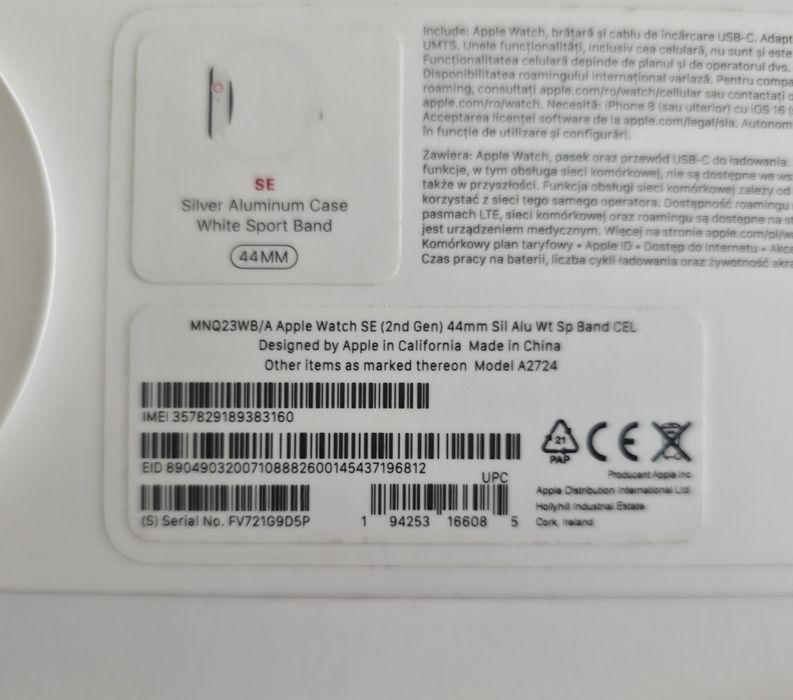 Vand Apple Watch 2 SE 44mm Cellular