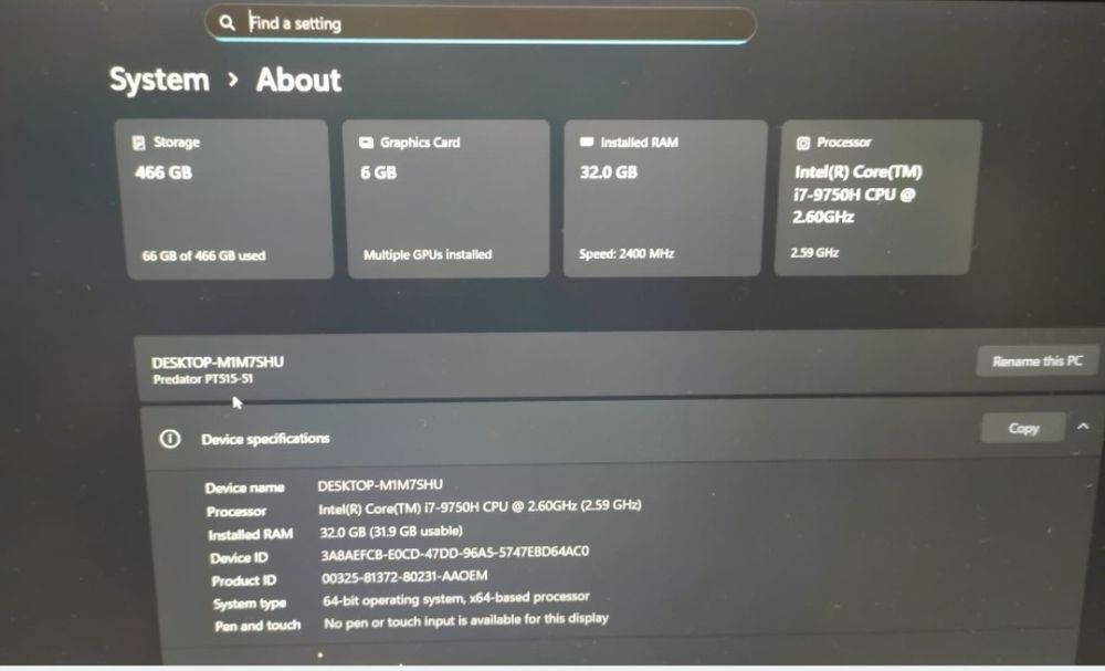 Predator Triton 500. 4Tb ssd+32Gg RAM ssd 512.windows 11 pe el