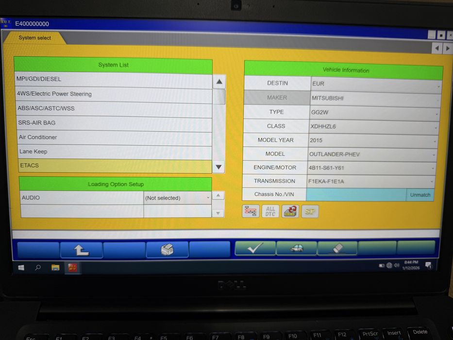 Tester/Diagnoza dedicat Mitshubishi MUT 3 instalat in laptop Dell 7480