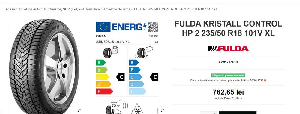 235 50 R18 anvelope de iarna FULDA+ jante Volvo V60 CC, aproape noi