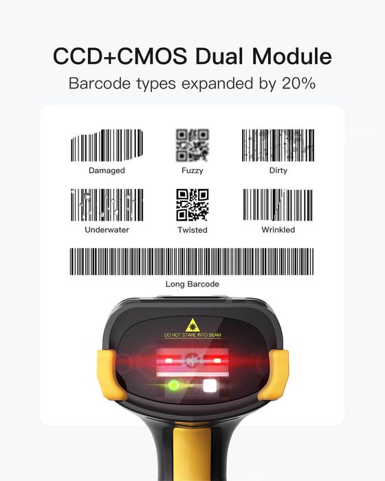 Scaner de coduri de bare wireless Bluetooth 1D/2D/QR cu ecran tactil