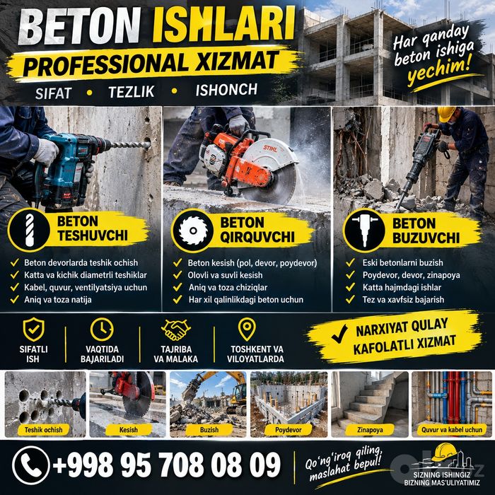 Beton ishlari — professional xizmati