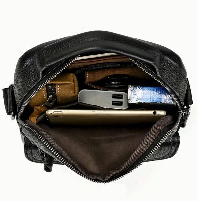 Мъжка кожена чанта с елегантна визия /Черна естест. кожа -20% Промоция