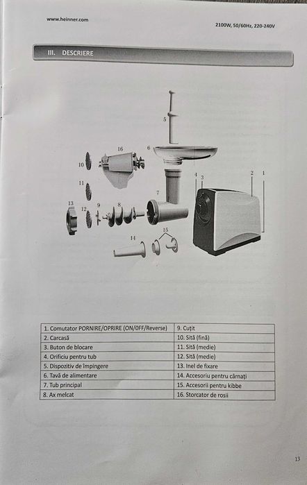 Masina de tocat carne Heinner 2100W