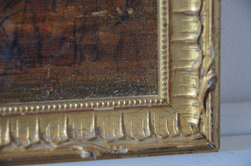 Tablou pictat ANGLIA anii 1960 / Pictutra pe panza / rama lemn aurie