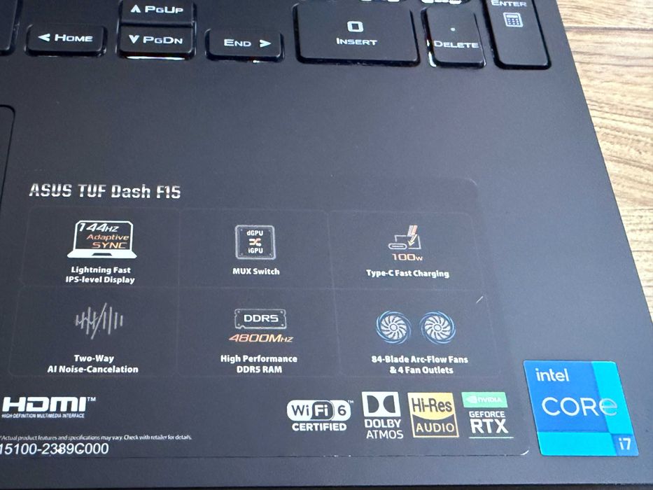 144Hz Asus Tuf Dash FX517`Core i7-12650H/16GB DDR5/512GB SSD/Nvidia RTX 3050Ti/Бат 6ч