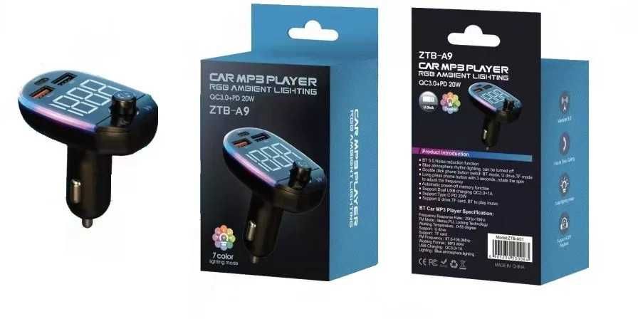 FM трансмитер Блутут Digital One SP00969 ZTB-A9, 20W, Bluetooth v.5.0