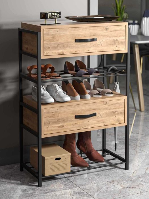 Шкаф за обувки с 4 рафта и 2 врати/ Етажерка за обувки/ Рафт за обувки