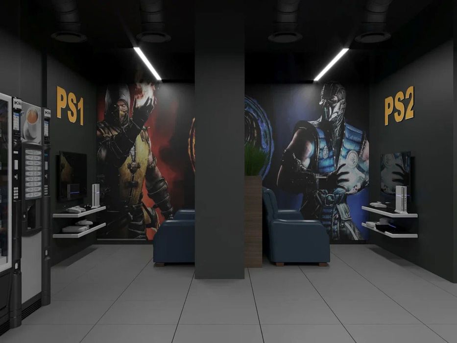 Печать и оформление интерьеров для PlayStation-зон, Gme залов