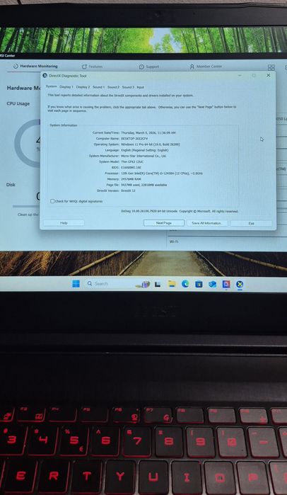 Laptop Gaming MSI GF63 Thin 12 UC, 24Gb Ram