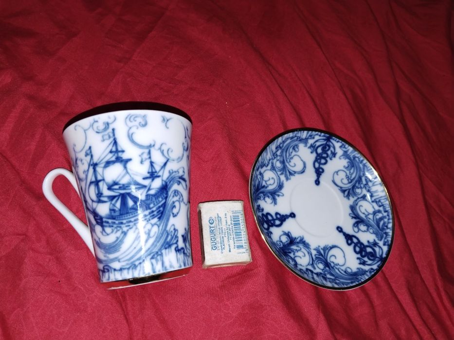 1 штук. Чайная пара «Корабли». СССР, Ленинградский фарфоровый завод (Л